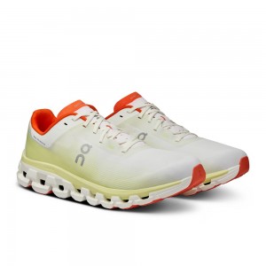 On |Men QC Cloudflow 4 Road Running Shoes White / Hay | XZ74-B4LP