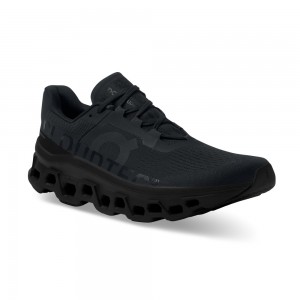 On |Men QC Cloudmonster Road Running Shoes All Black | RY76-G4VP