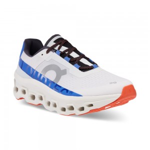 On |Men QC Cloudmonster Road Running Shoes Frost / Cobalt | FS45-I6WD