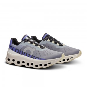 On |Men QC Cloudmonster Road Running Shoes Mist / Blueberry | ZJ90-P1FG