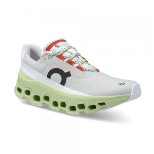 On |Women QC Cloudmonster Road Running Shoes Glacier / Meadow | KV77-N0SE