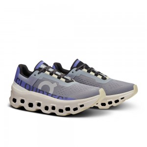 On |Women QC Cloudmonster Road Running Shoes Mist / Blueberry | FK96-D5IF