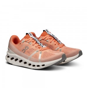 On |Women QC Cloudsurfer Road Running Shoes Flame / White | PX53-H7OD