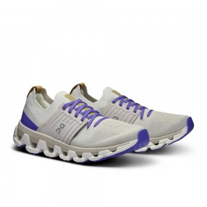 On |Women QC Cloudswift 3 Road Running Shoes White / Blueberry | CG56-Y7SQ