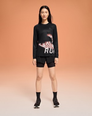 On |Women QC Pace Long-T Tops and T-shirts Black | YR56-S3XM