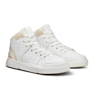 On |Women QC THE ROGER Clubhouse Mid Lifestyle Shoes White / Savannah | XX57-V5WN