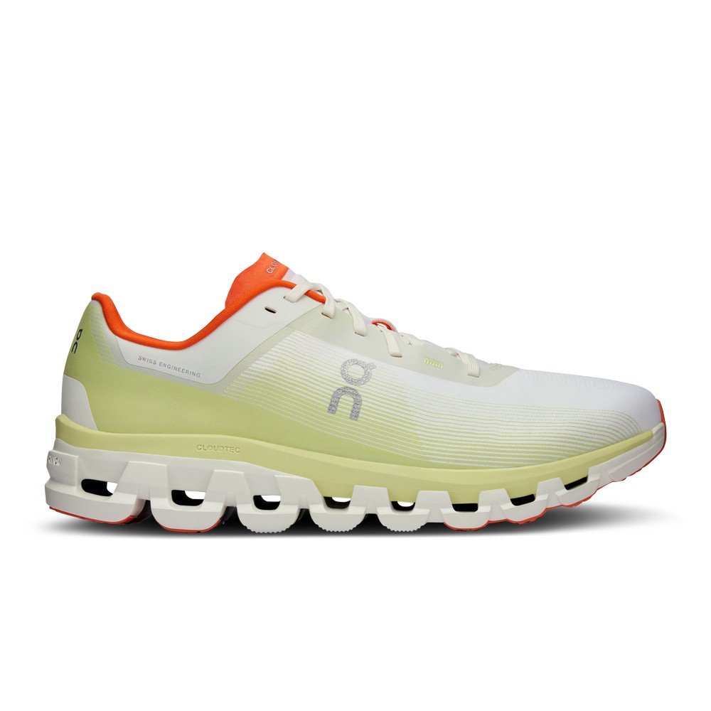 On |Men QC Cloudflow 4 Road Running Shoes White / Hay | XZ74-B4LP