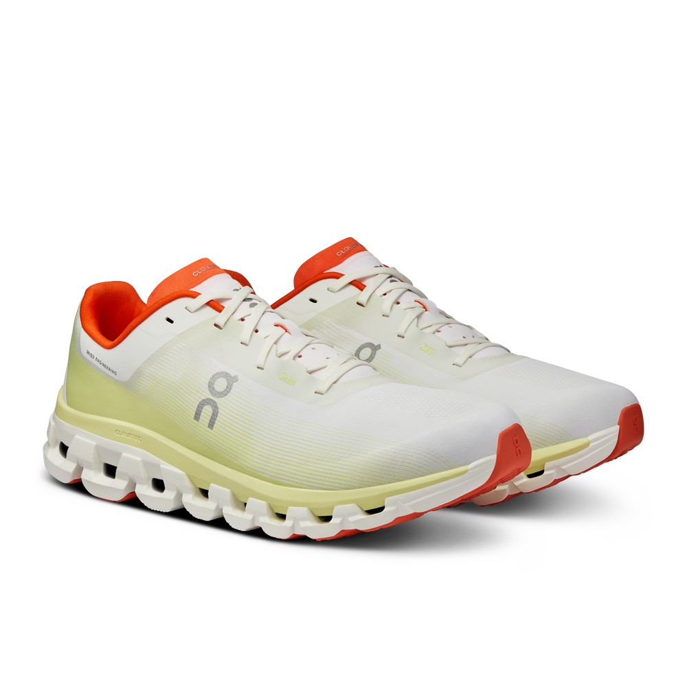 On |Men QC Cloudflow 4 Road Running Shoes White / Hay | XZ74-B4LP