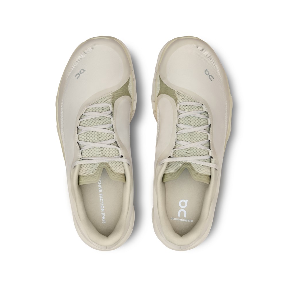 On |Men QC Cloudmonster 2 PAF Road Running Shoes Moondust / Chalk | ZK93-H3IQ