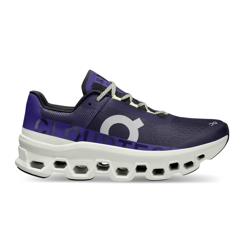 On |Men QC Cloudmonster Road Running Shoes Acai / Aloe | VG77-Y8TJ