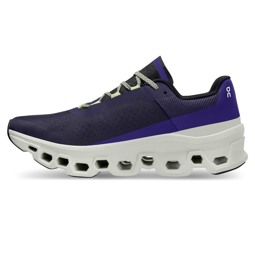 On |Men QC Cloudmonster Road Running Shoes Acai / Aloe | VG77-Y8TJ