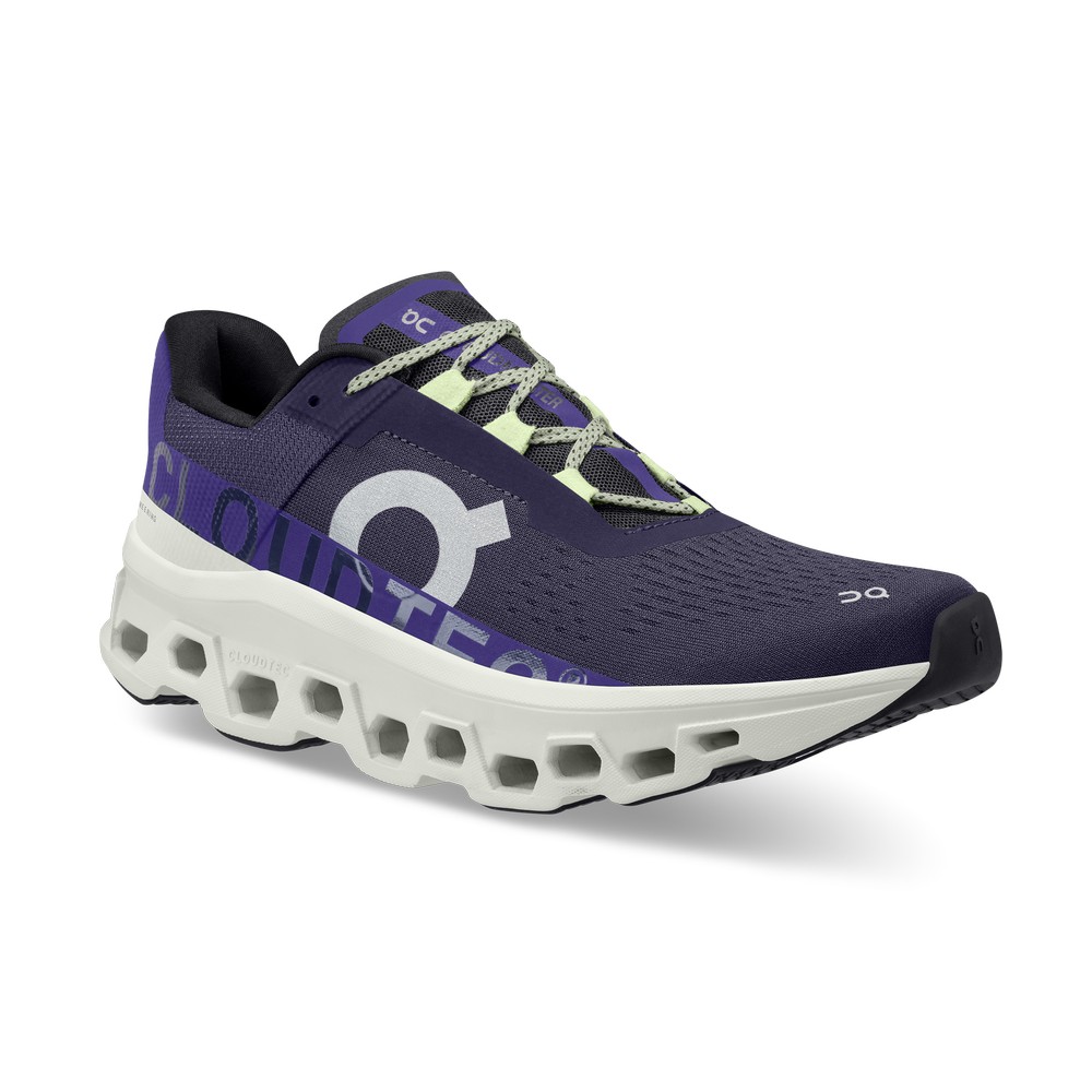 On |Men QC Cloudmonster Road Running Shoes Acai / Aloe | VG77-Y8TJ