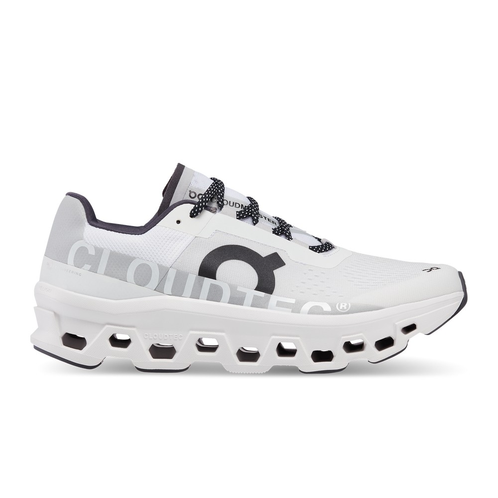 On |Men QC Cloudmonster Road Running Shoes All White | AR59-T5AV