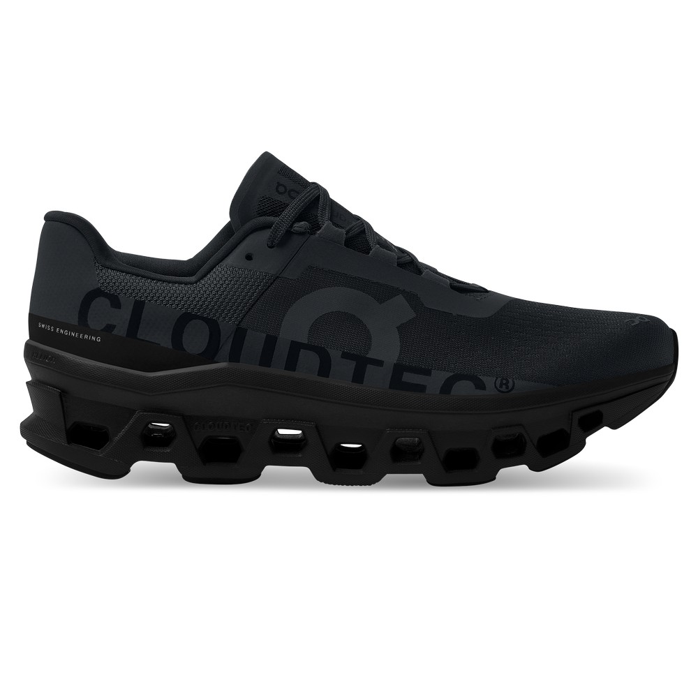 On |Men QC Cloudmonster Road Running Shoes All Black | RY76-G4VP