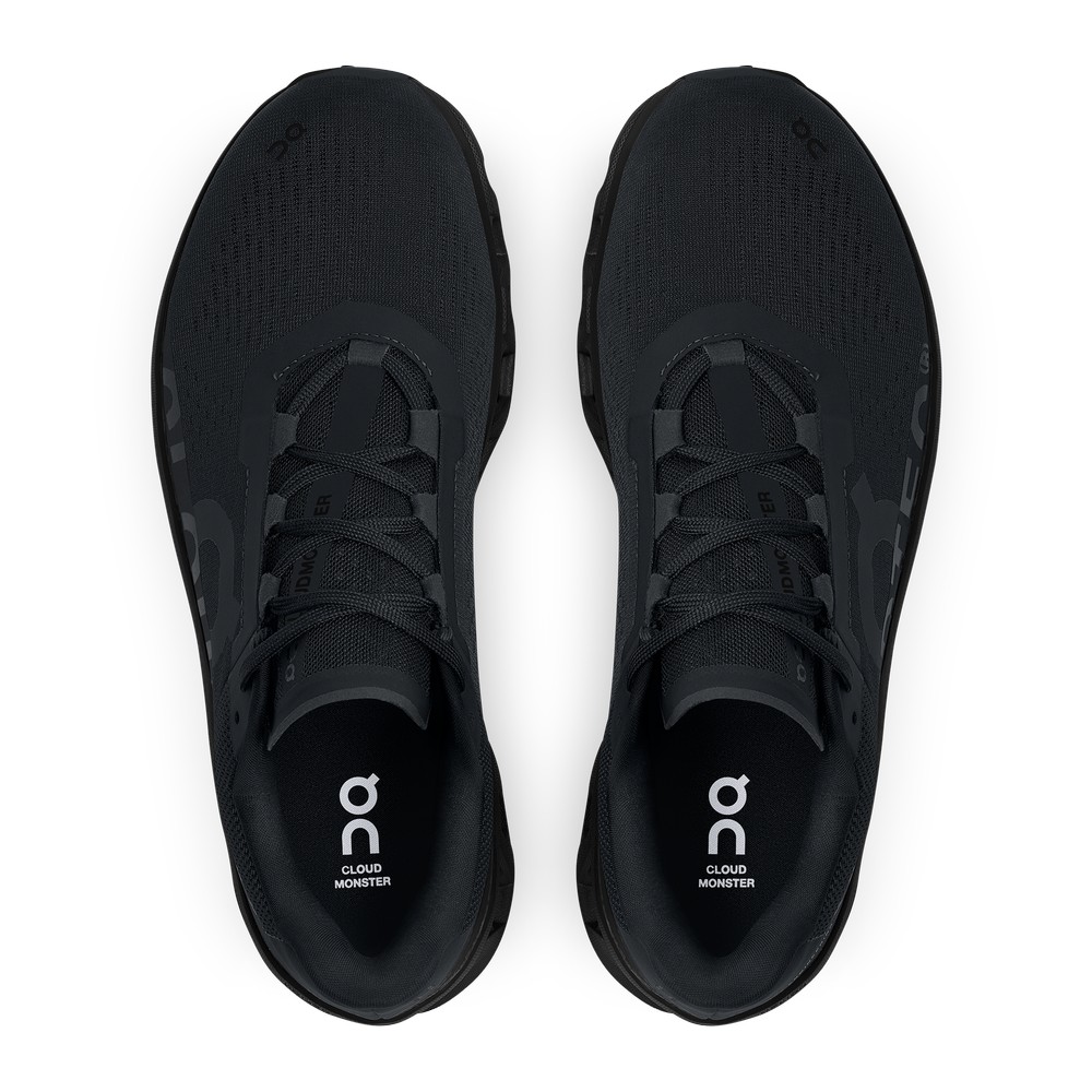 On |Men QC Cloudmonster Road Running Shoes All Black | RY76-G4VP