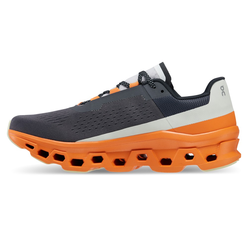 On |Men QC Cloudmonster Road Running Shoes Eclipse / Turmeric | GA75-K5MD