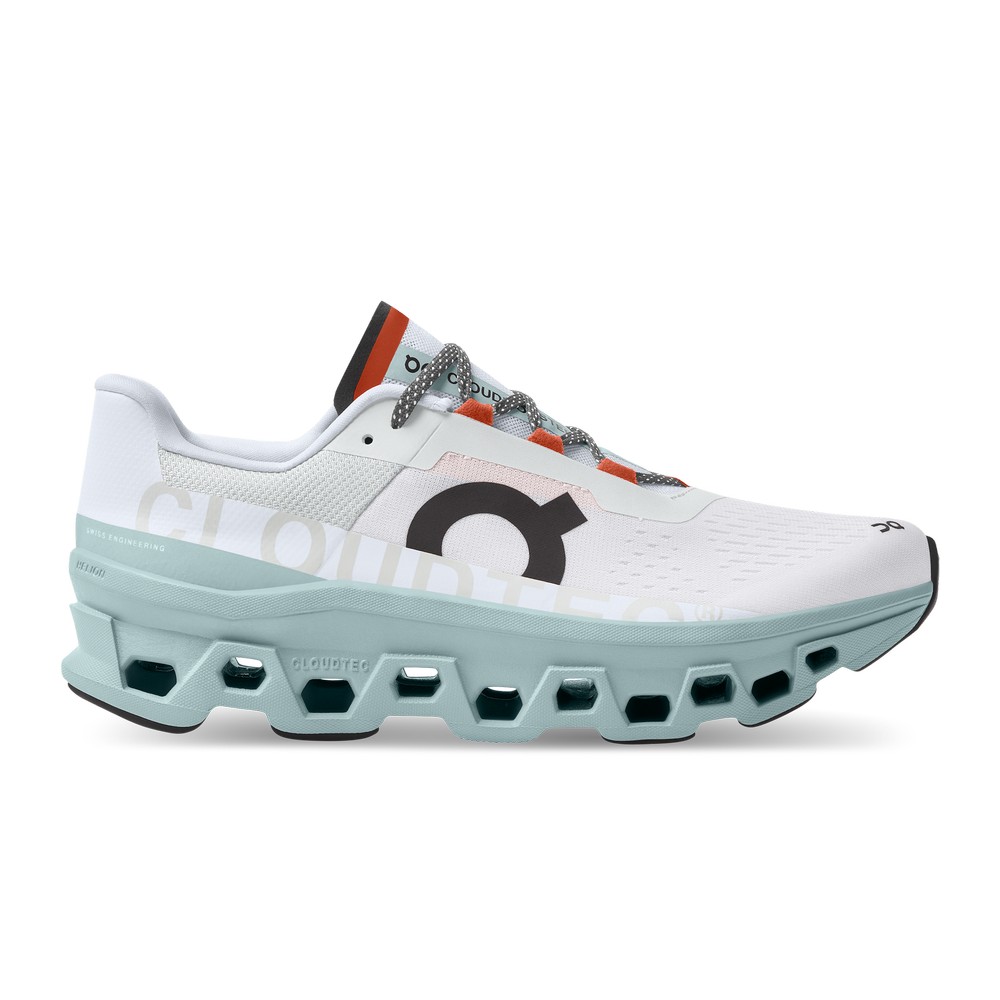 On |Men QC Cloudmonster Road Running Shoes Frost / Surf | WR43-K5EI