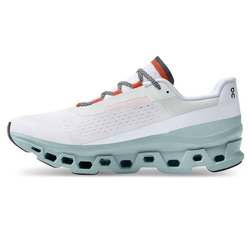 On |Men QC Cloudmonster Road Running Shoes Frost / Surf | WR43-K5EI