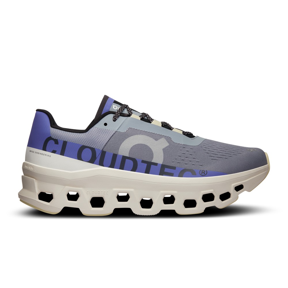 On |Men QC Cloudmonster Road Running Shoes Mist / Blueberry | ZJ90-P1FG