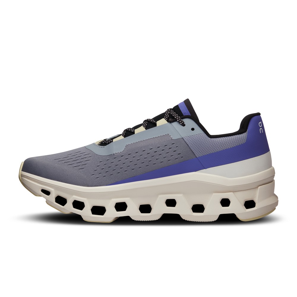 On |Men QC Cloudmonster Road Running Shoes Mist / Blueberry | ZJ90-P1FG