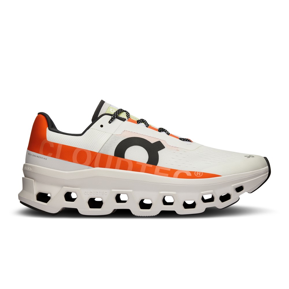 On |Men QC Cloudmonster Road Running Shoes Undyed-White / Flame | JU05-F9JV