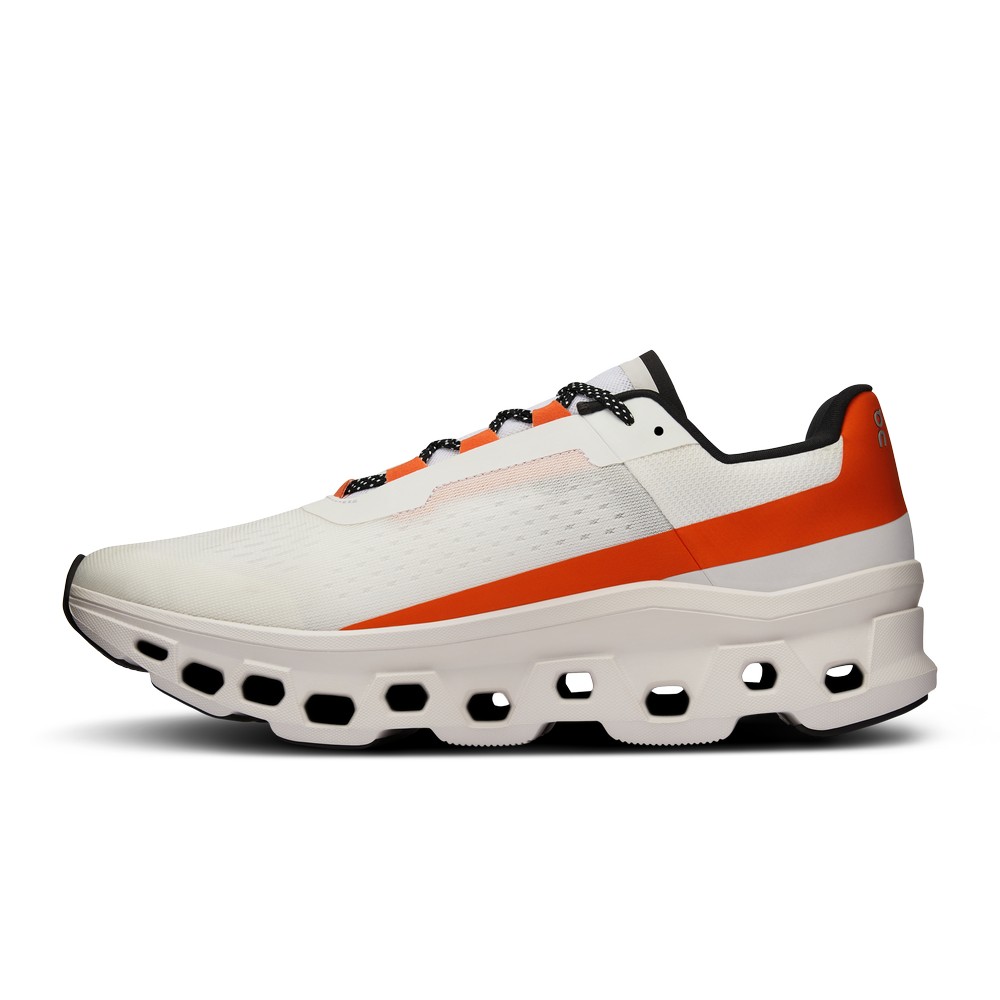 On |Men QC Cloudmonster Road Running Shoes Undyed-White / Flame | JU05-F9JV