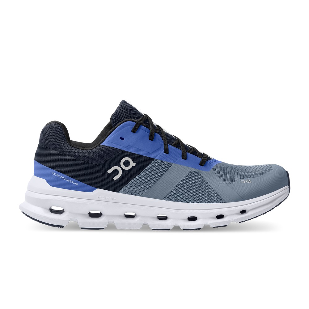 On |Men QC Cloudrunner Road Running Shoes Metal / Midnight | WI25-A3XI