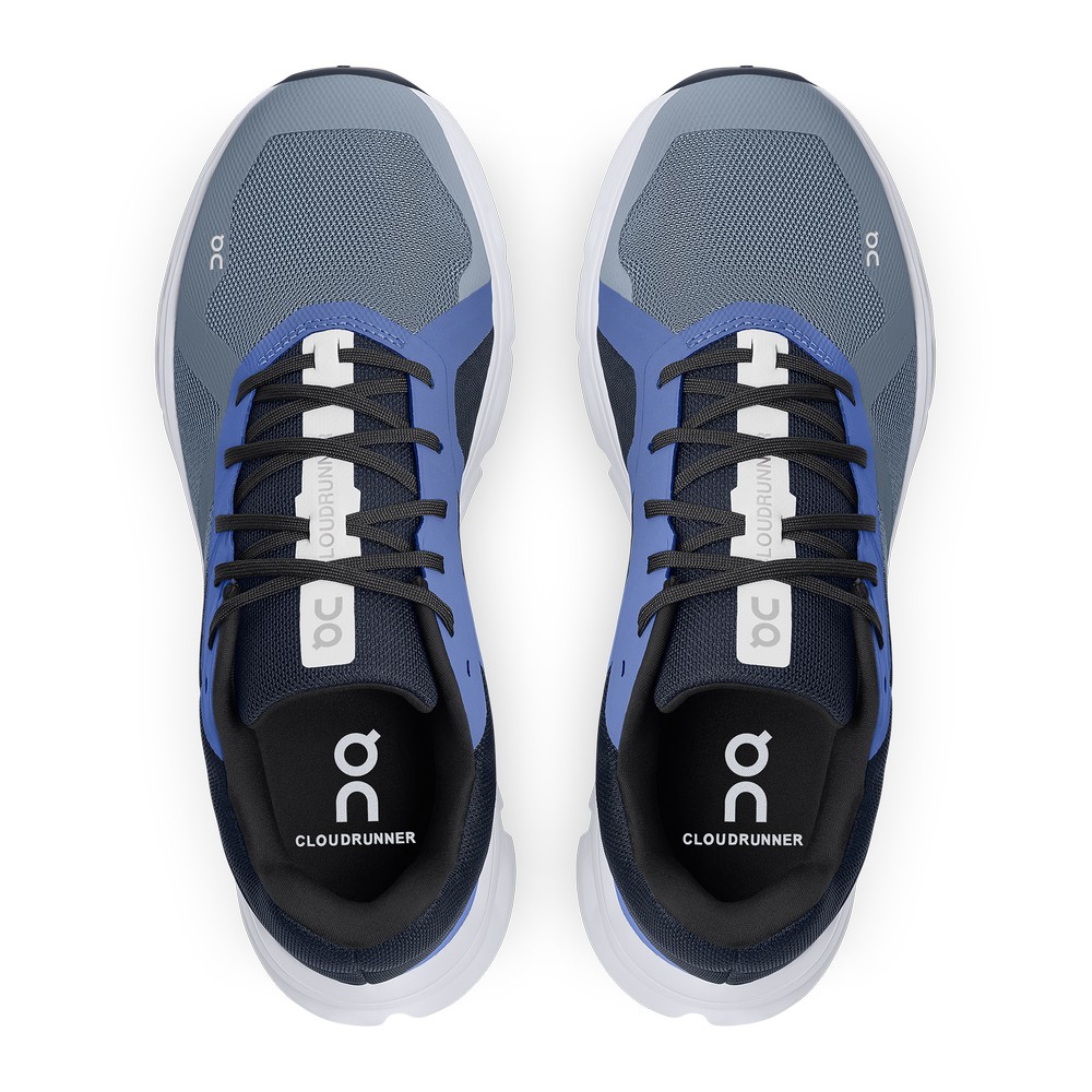 On |Men QC Cloudrunner Road Running Shoes Metal / Midnight | WI25-A3XI