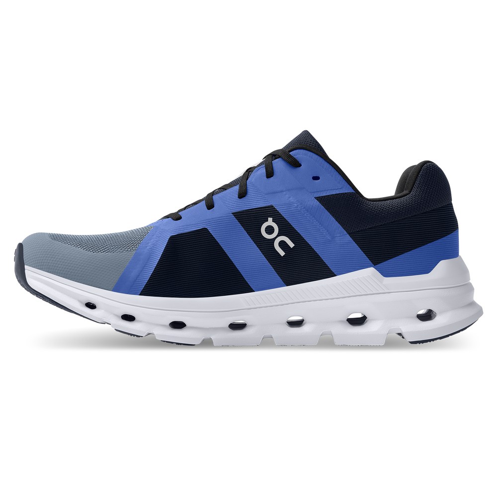 On |Men QC Cloudrunner Road Running Shoes Metal / Midnight | WI25-A3XI