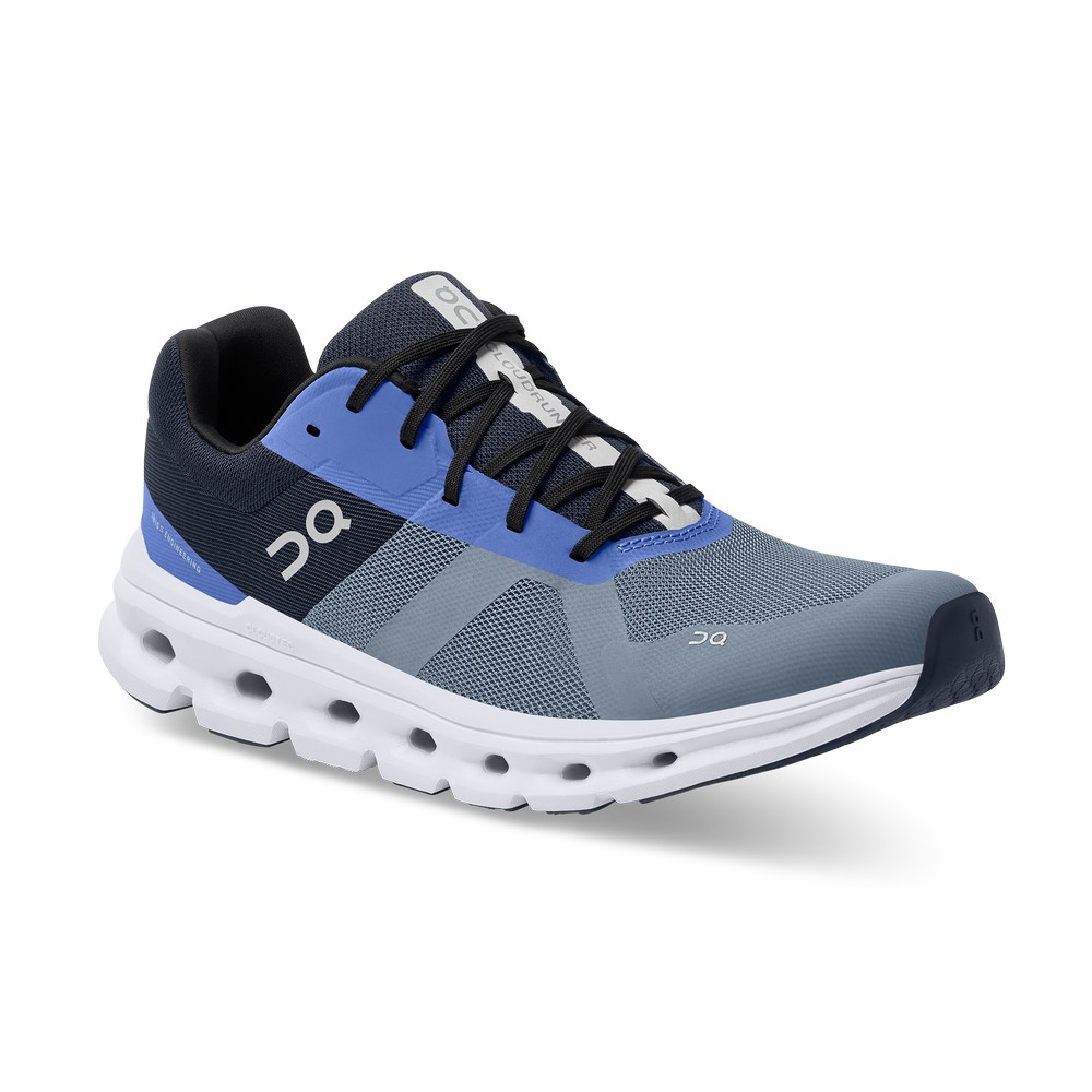 On |Men QC Cloudrunner Road Running Shoes Metal / Midnight | WI25-A3XI