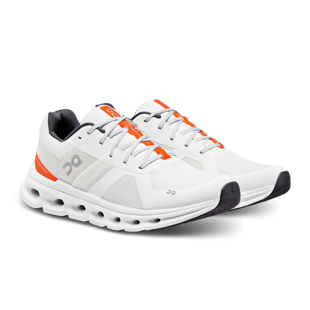 On |Men QC Cloudrunner Road Running Shoes Undyed-White / Flame | MJ86-P0FT