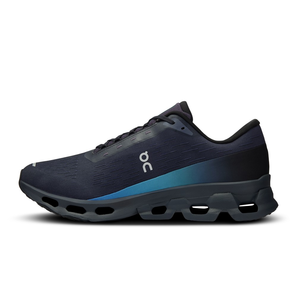 On |Men QC Cloudspark Road Running Shoes Black / Blueberry | JA53-N4CG