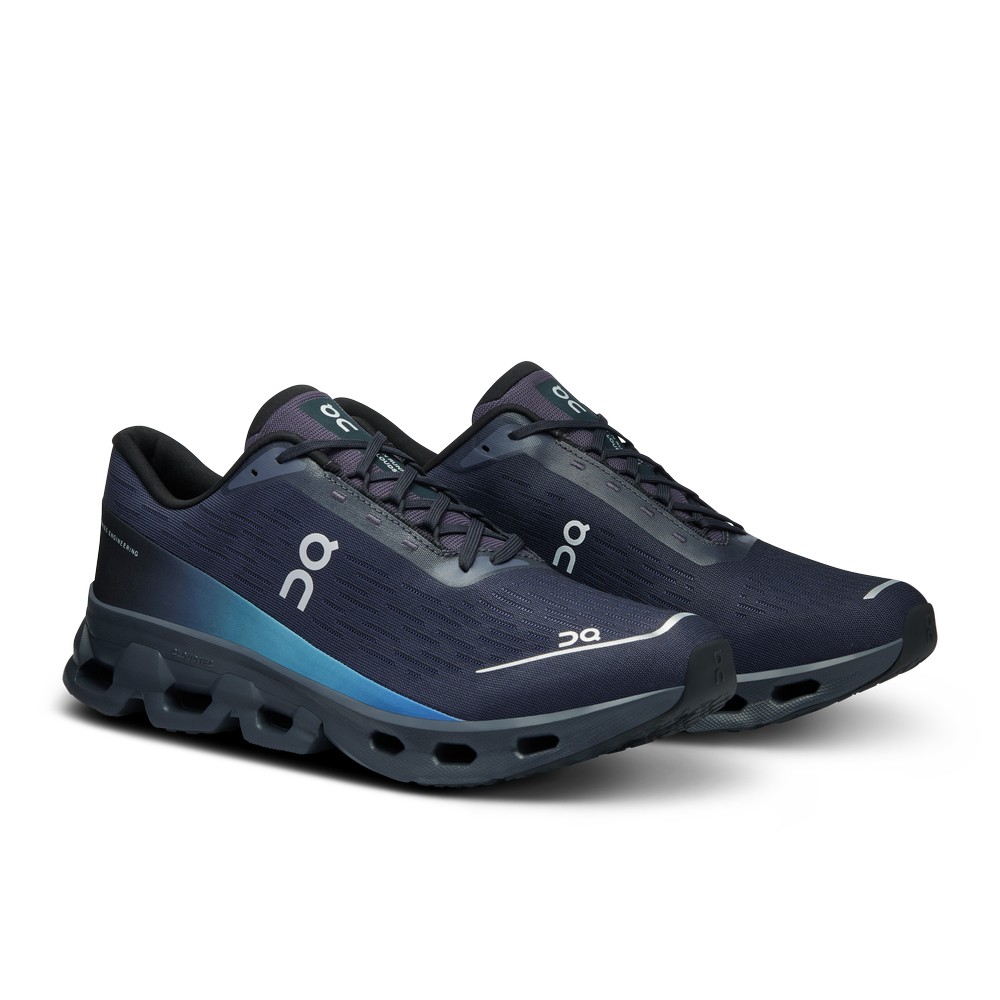 On |Men QC Cloudspark Road Running Shoes Black / Blueberry | JA53-N4CG