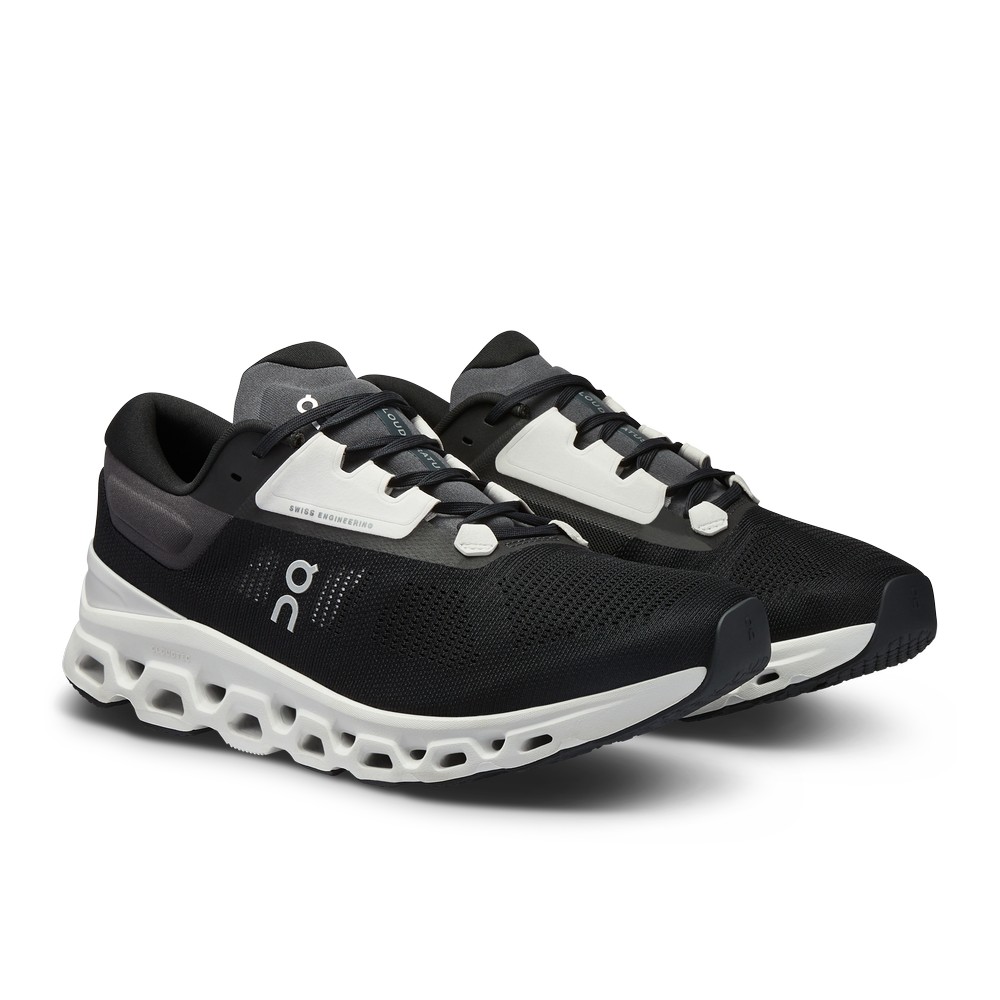 On |Men QC Cloudstratus 3 Road Running Shoes Black / Frost | XW99-A2RV