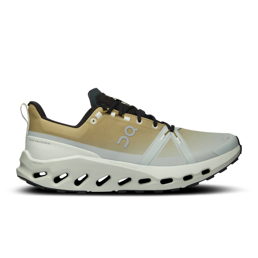 On |Men QC Cloudsurfer Trail Waterproof Road Running Shoes Safari / Mineral | PO84-T9FM