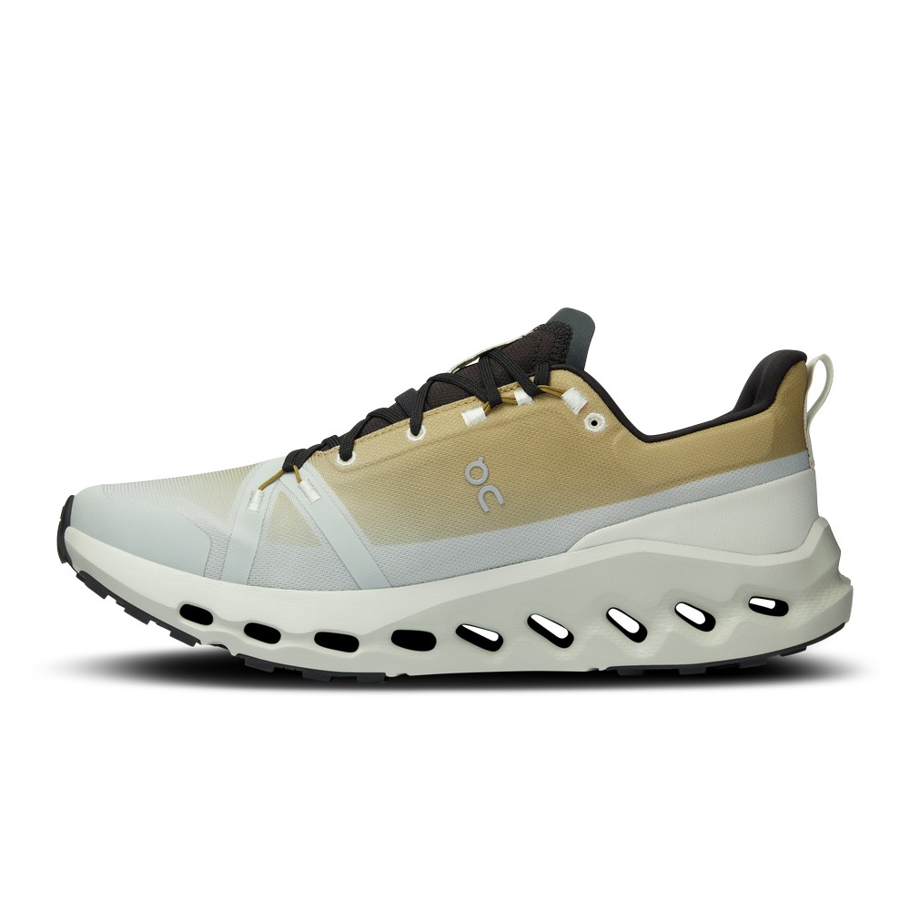 On |Men QC Cloudsurfer Trail Waterproof Road Running Shoes Safari / Mineral | PO84-T9FM