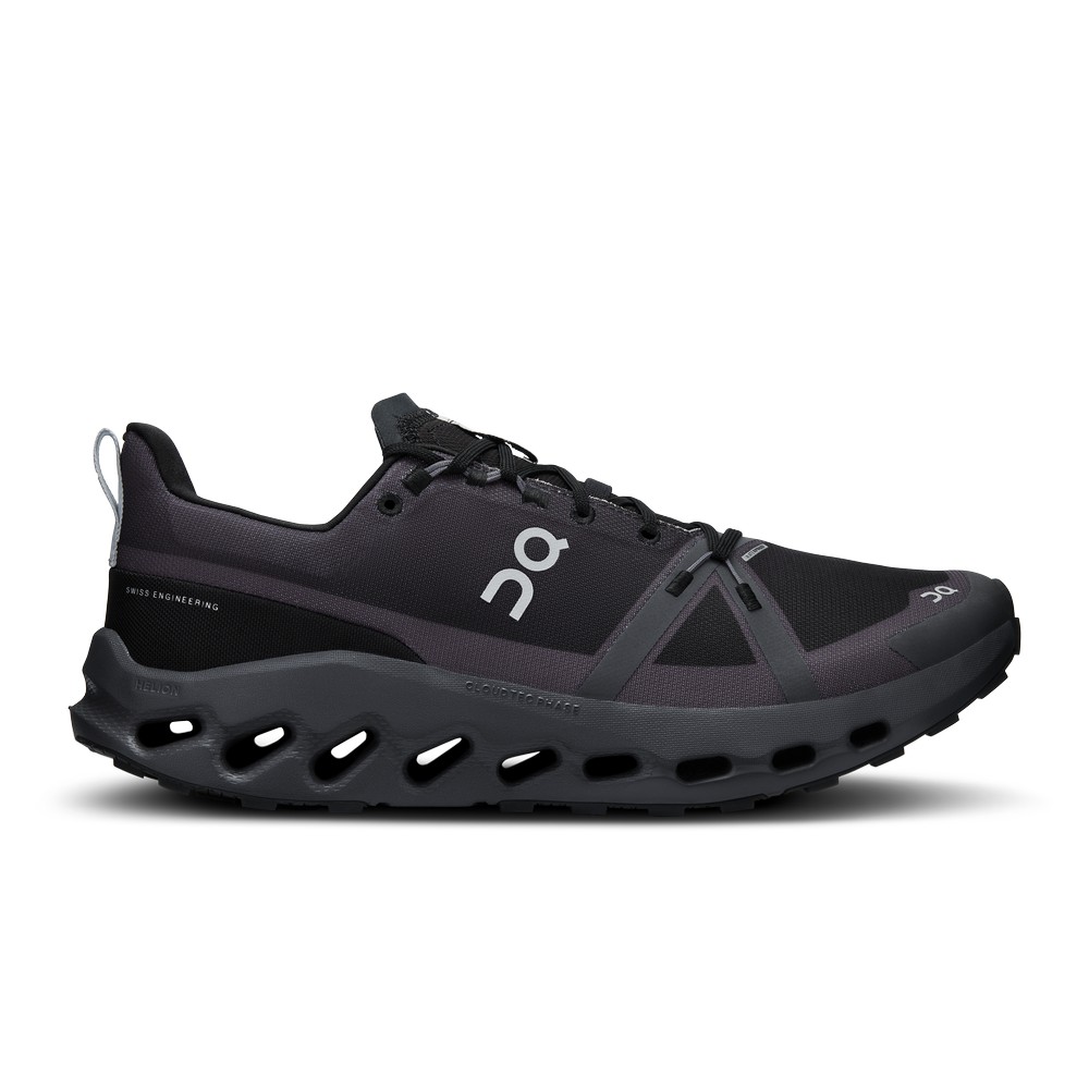 On |Men QC Cloudsurfer Trail Waterproof Road Running Shoes Black / Eclipse | PL76-J0UK