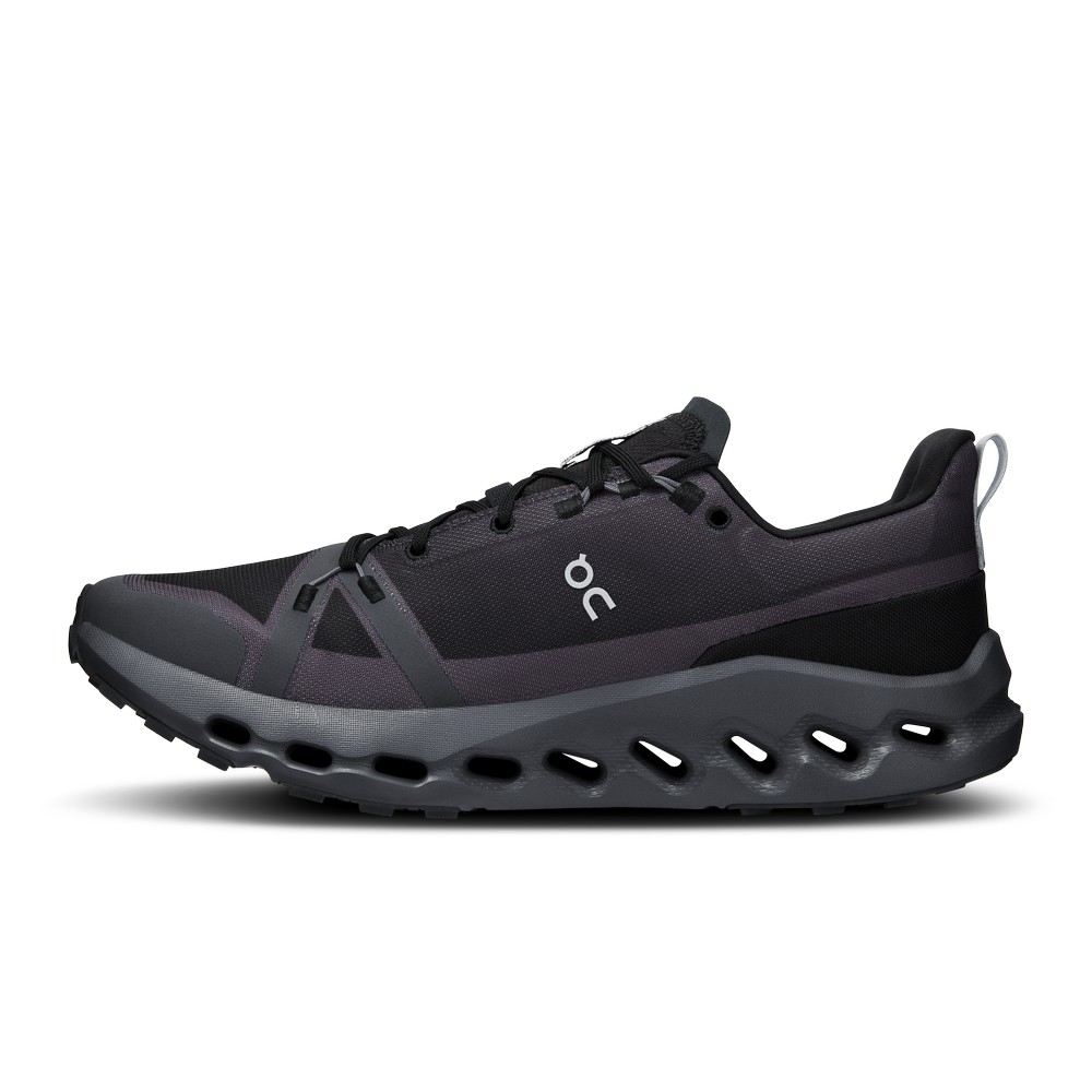 On |Men QC Cloudsurfer Trail Waterproof Road Running Shoes Black / Eclipse | PL76-J0UK