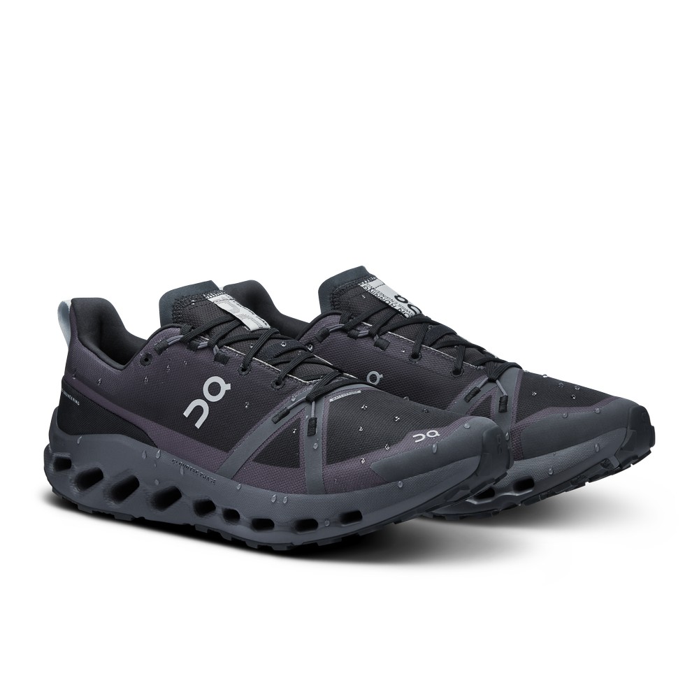 On |Men QC Cloudsurfer Trail Waterproof Road Running Shoes Black / Eclipse | PL76-J0UK