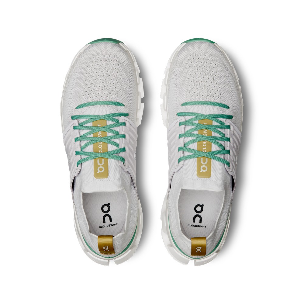 On |Men QC Cloudswift 3 Road Running Shoes White / Green | PF84-W6UE