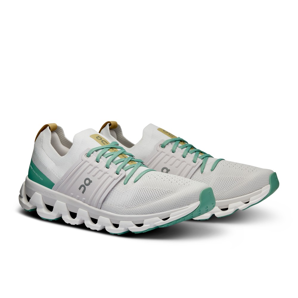 On |Men QC Cloudswift 3 Road Running Shoes White / Green | PF84-W6UE