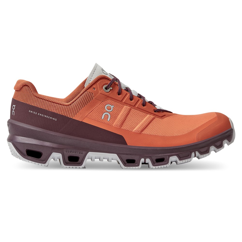 On |Men QC Cloudventure Trail Running Shoes Flare / Mulberry | IS11-S1DI