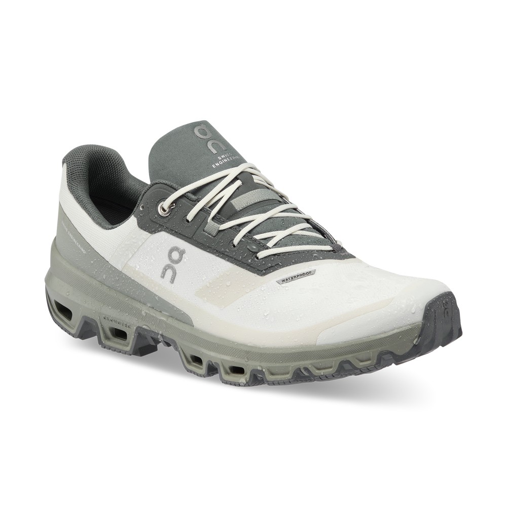 On |Men QC Cloudventure Waterproof Trail Running Shoes Ice / Kelp | UQ97-J9PM