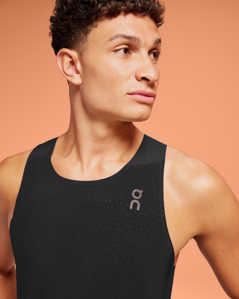 On |Men QC Race Singlet Tops and T-shirts Black | BG15-O9AR