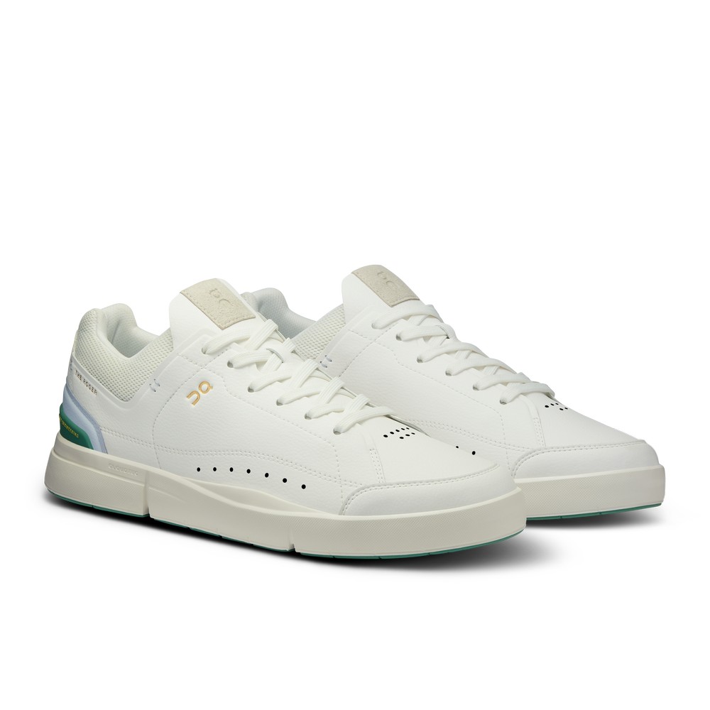 On |Men QC THE ROGER Centre Court Lifestyle Shoes White / Green | CU20-Z4MO