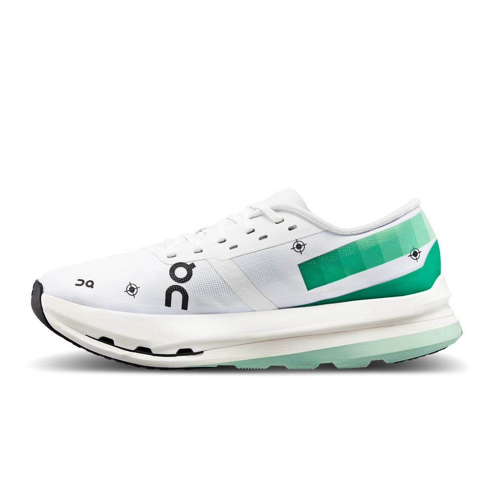 On |Women QC Cloudboom Echo 3 Road Running Shoes Undyed-White / Mint | TO55-R7WR