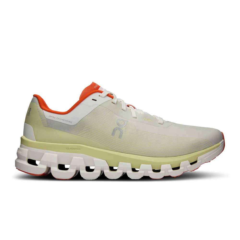 On |Women QC Cloudflow 4 Road Running Shoes White / Hay | FI46-Q0KW