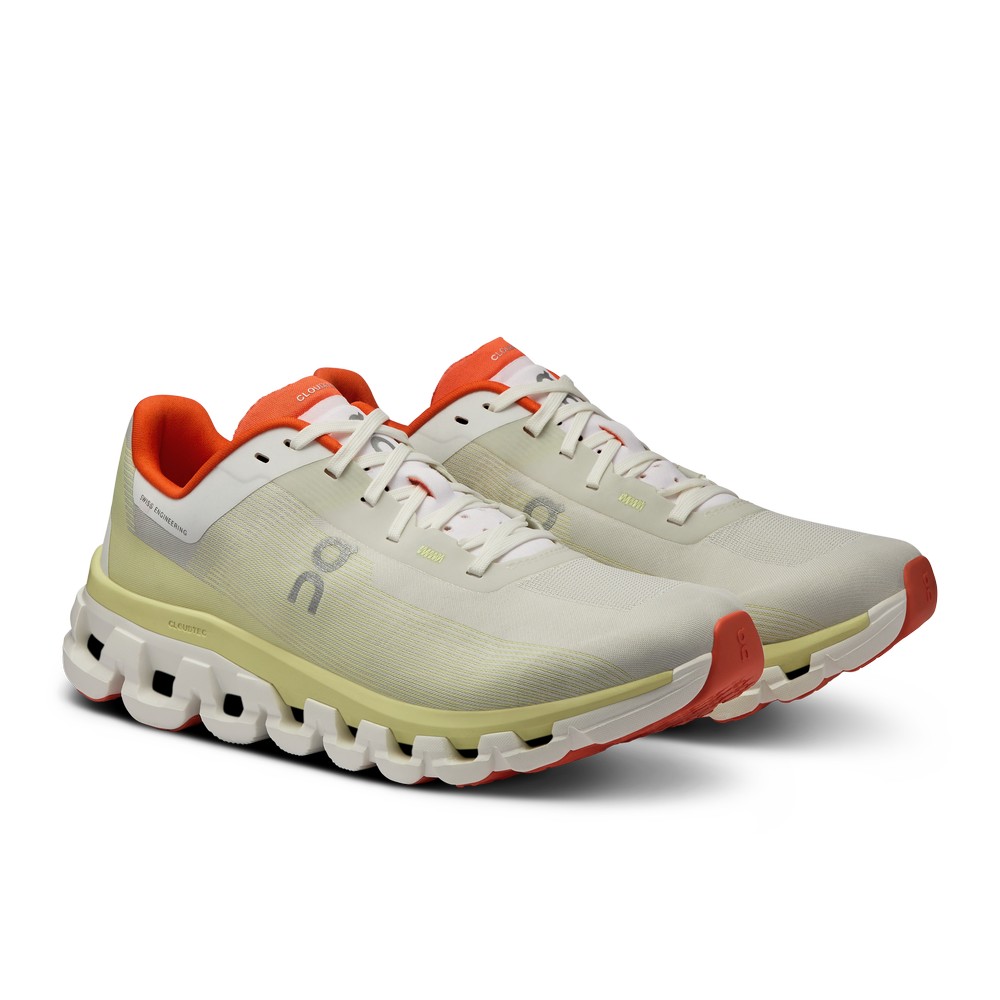 On |Women QC Cloudflow 4 Road Running Shoes White / Hay | FI46-Q0KW