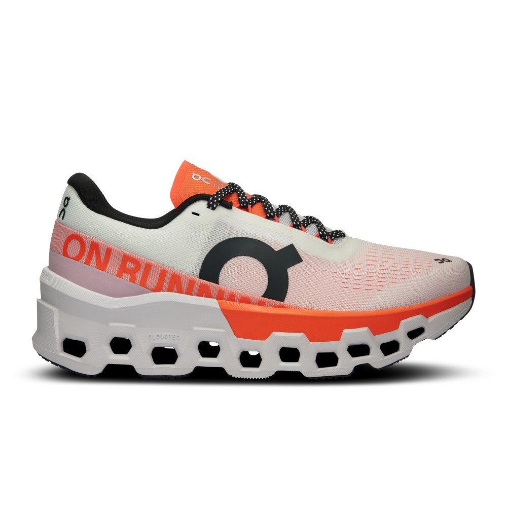 On |Women QC Cloudmonster 2 Road Running Shoes Undyed / Flame | LM48-M5ZM