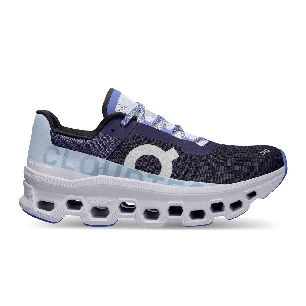 On |Women QC Cloudmonster Road Running Shoes Acai / Lavender | MX88-Y6OE